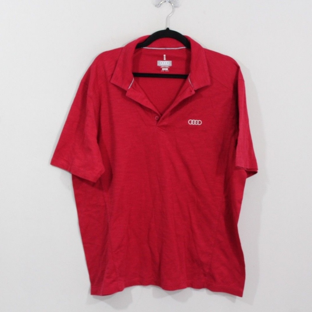 Audi Mens L Car Logo Golf Polo Shirt Red Cotton